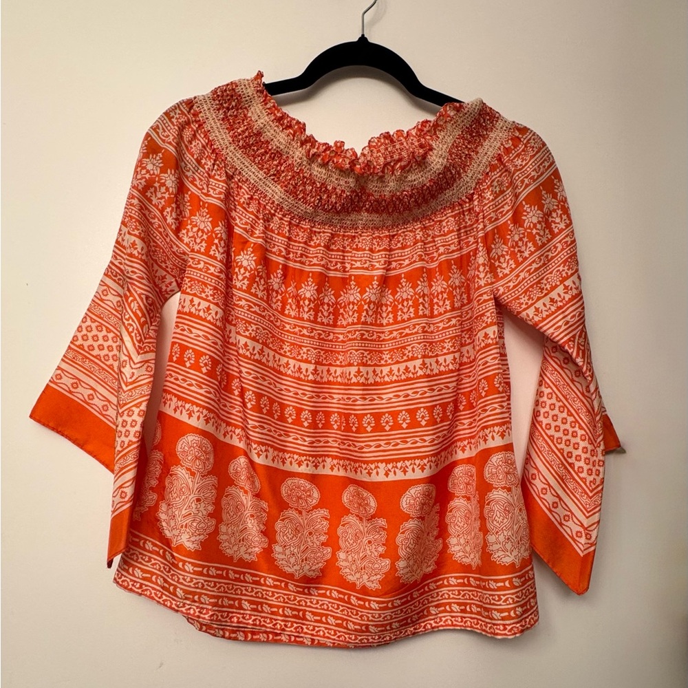 Hanii Y Orange Off-shoulder Boho Tunic Top Blouse | Bell Sleeve | Size38 - Picture 9 of 9